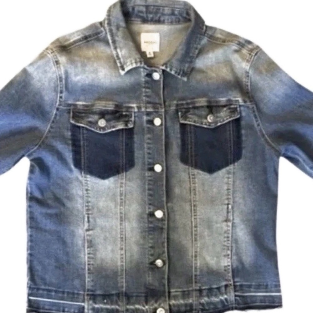 Kensie Blue Denim Stonewashed Jacket w/ Frayed Hem